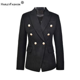 HarleyFashion European Casual Slim fitness Metal Gold Button Jacket White Black Khaki Colors Female Blazer