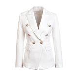 HarleyFashion European Casual Slim fitness Metal Gold Button Jacket White Black Khaki Colors Female Blazer