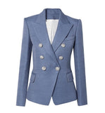 HarleyFashion European Casual Slim fitness Metal Gold Button Jacket White Black Khaki Colors Female Blazer
