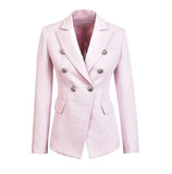 HarleyFashion European Casual Slim fitness Metal Gold Button Jacket White Black Khaki Colors Female Blazer