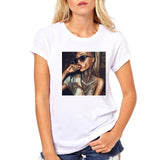 FIXSYS Women T Shirt Print Tee Shirt O-Neck Tops Tees Summer Style Female T-Shirt Fashion Ladies Funny T-shirts White Tees