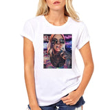FIXSYS Women T Shirt Print Tee Shirt O-Neck Tops Tees Summer Style Female T-Shirt Fashion Ladies Funny T-shirts White Tees