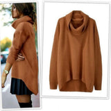 Women Oversized Sweaters Winter Irregular Knitted Pullovers Coats Long Sleeve Turtleneck Jumper Lady Loose Tops Sexy Knitwear