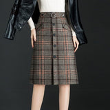 Women Wool Skirts Winter 2019 New Thicken Woolen Plaid Elegant A Line Chic Skirt High Waist Female Skirts Midi Skirt Faldas saia