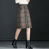 Women Wool Skirts Winter 2019 New Thicken Woolen Plaid Elegant A Line Chic Skirt High Waist Female Skirts Midi Skirt Faldas saia