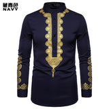 Men's Casual Fashion Print Shirt Print Totem Long Shirt African Wind Shirt, US  SIZE  S-2XL