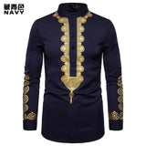 Men's Casual Fashion Print Shirt Print Totem Long Shirt African Wind Shirt, US  SIZE  S-2XL