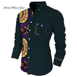 Men Long Sleeve Shirt Square Collar Tops Men Casual African Print Shirt Coat Causal Party Office Shits African Shirt WYN649