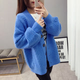 Fashion 2019 Autumn Winter Women Sweater Cardigans Blue Pink Solid Korean Cardigans Single Breasted Jumper Sweater Harajuku Top