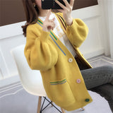 Fashion 2019 Autumn Winter Women Sweater Cardigans Blue Pink Solid Korean Cardigans Single Breasted Jumper Sweater Harajuku Top