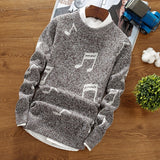 Men's autumn and winter new sweater, personalized print pullover, trend round neck wild knit bottoming shirt