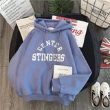 Zuolunouba High Street Knit Hooded Letter Lady Fleece Pullovers Ins Style Add Velvet Thick Sweater Women Autumn Winter Clothes